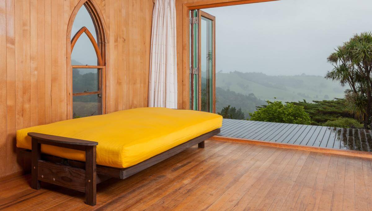 Studio Frame with Latex Wool Futon in a Yellow Cotton Cover (Double Size)