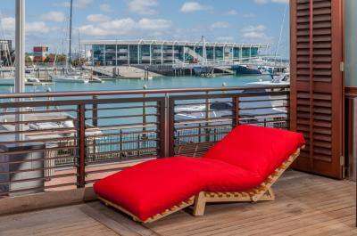 Latex Core Futon with Red Canvas Cover on Siesta Sofa Bed Base (Single)